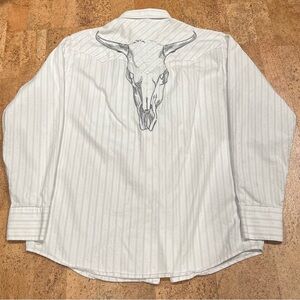 Vintage Panhandle Slim Western Shirt Mens XL Pearl Snap Longhorn Embroidered